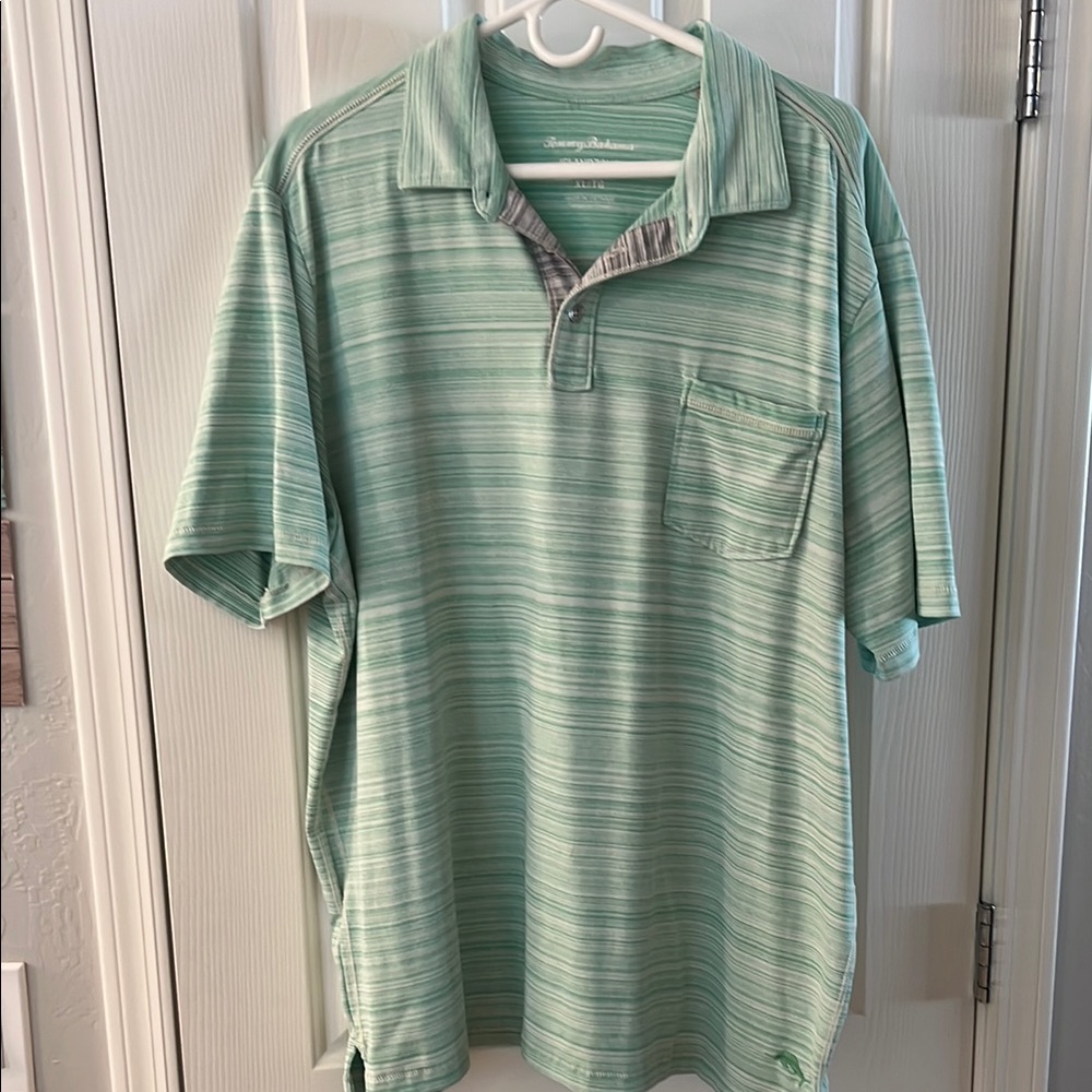 Tommy Bahama Green Polo with Subtle Stripes
